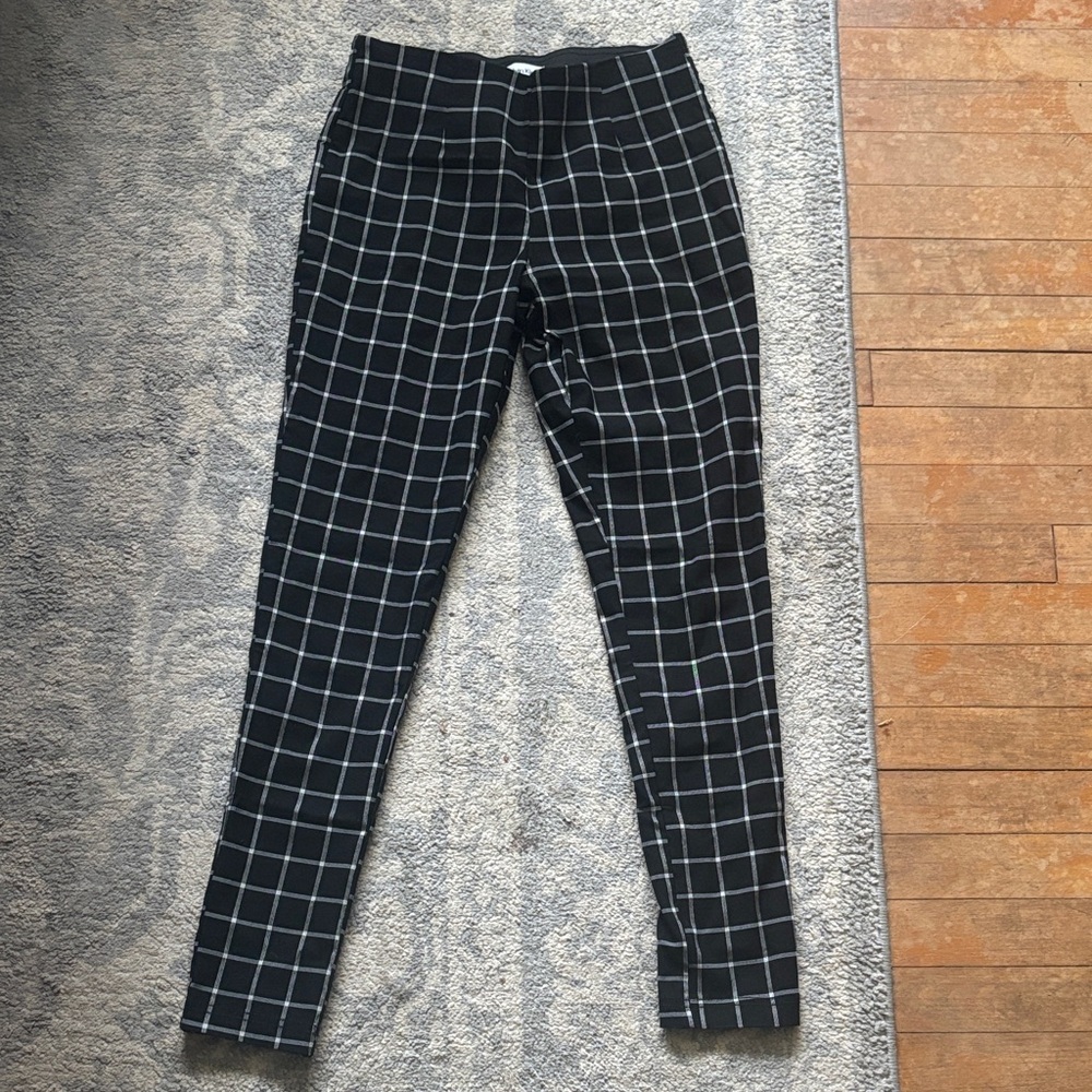 Calvin Klein Black Pants with White Windowpane Plaid